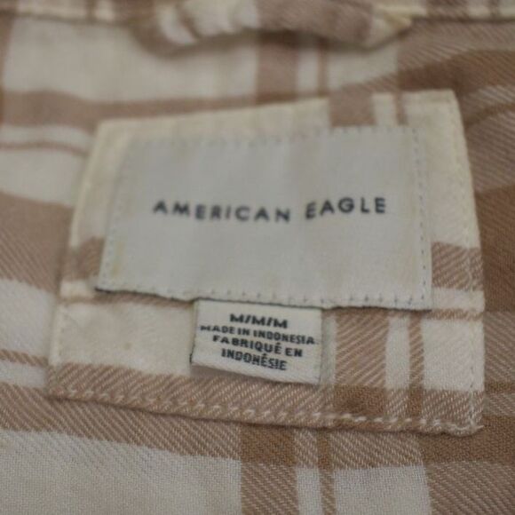 American Eagle Oversized Big Hug Lightweight Flannel Tan White Womens Medium - Picture 3 of 5